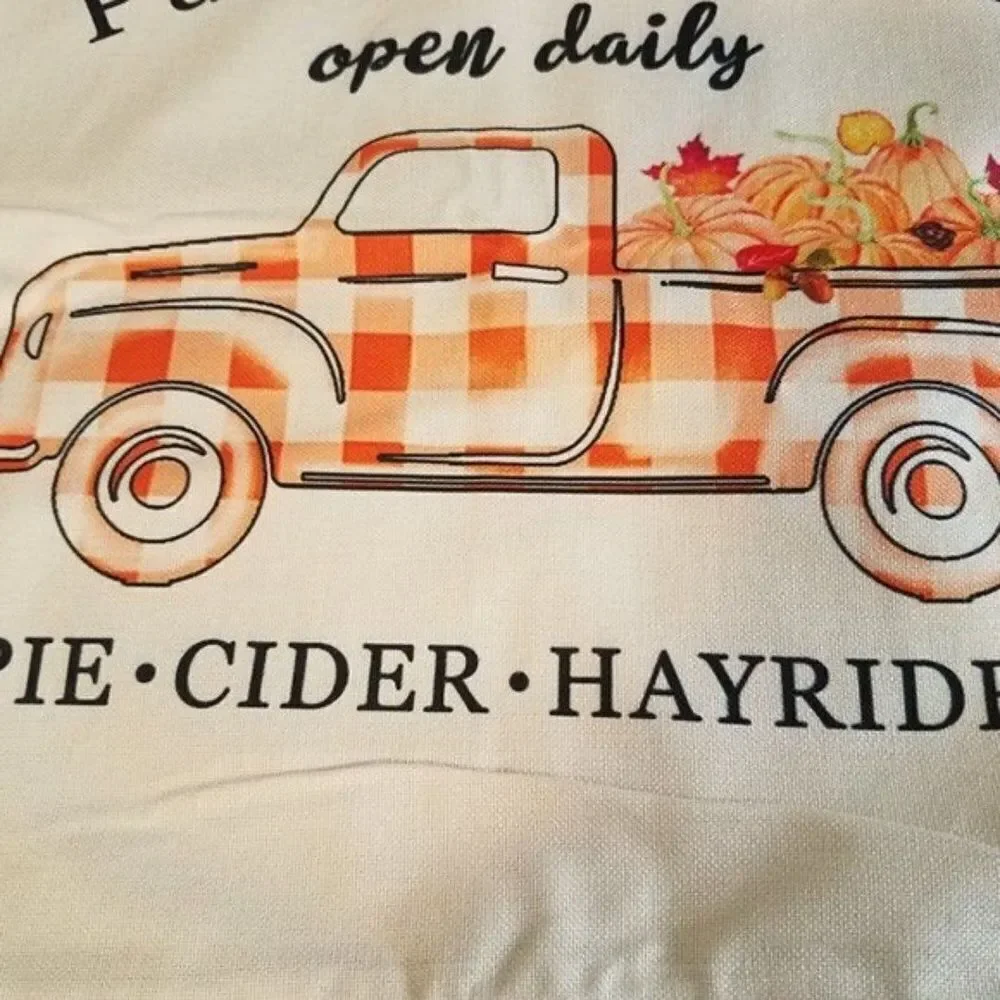 Patchwork Truck 1Accent Throw Pillow Cover Case Pumpkin Patch Open Daily 7